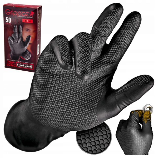 Grippaz 246A Protišmykové nitrilové rukavice čierne veľkosť XL/10 - 50ks - Image 3