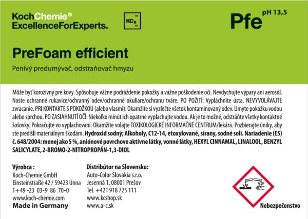KochChemie Produktová etiketa - PreFoam efficient