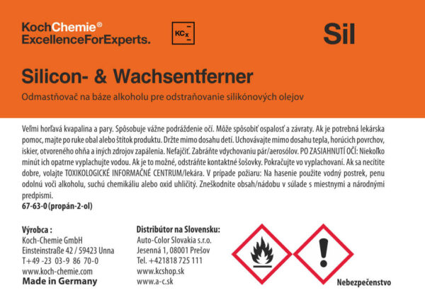 Koch Chemie produktová etiketa - Silicon&Wachsentferner - Odmastňovač;odstraňovač vosku