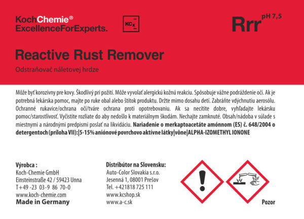 Koch Chemie produktová etiketa - Reactive Rust Remover - Odstraňovač náletovej hrdze