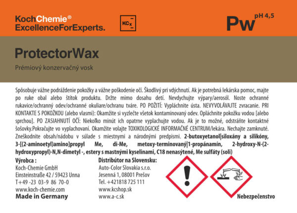 Koch Chemie produktová etiketa - ProtectorWax - Premiový konzervačný vosk
