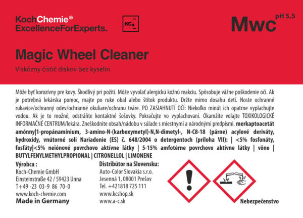 Koch Chemie produktová etiketa - Magic Wheel Cleaner - Čistič diskov bez kyselín 500ml