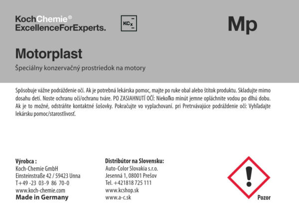 Koch Chemie produktová etiketa - Motorplast - Konzervácia motorov