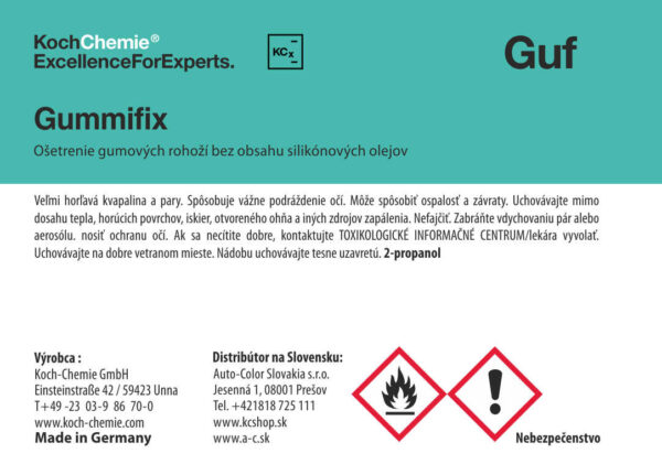 Koch Chemie produktová etiketa - Gummifix - Ošetrenie gumových rohoží