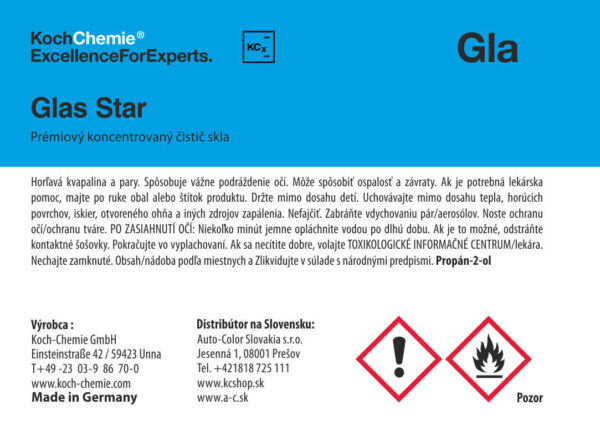 Koch Chemie produktová etiketa - Glas Star - Čistič okien a skiel