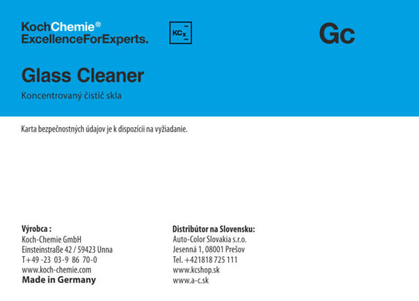 Koch Chemie produktová etiketa - Glass Cleaner - Čistič okien a skiel