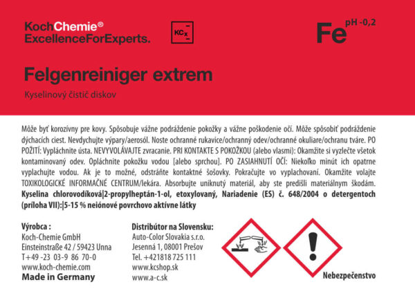 Koch Chemie produktová etiketa - Felgenreiniger extrem - Kyselinový čistič diskov