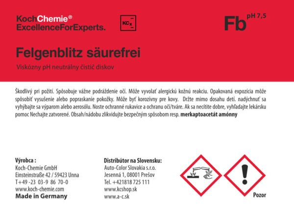 Koch Chemie produktová etiketa - Felgenblitz säurefrei - Viskózny pH neutrálny čistič diskov