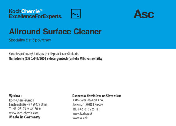 Koch Chemie produktová etiketa - Allround Surface Cleaner - Špeciálny čistič povrchov